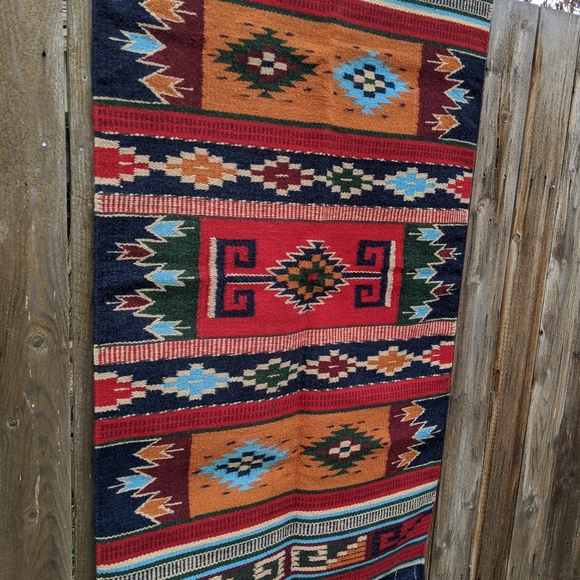 SOLDVintage Woven Wool Southwestern/Aztec Area Rug - Picture 3 of 11